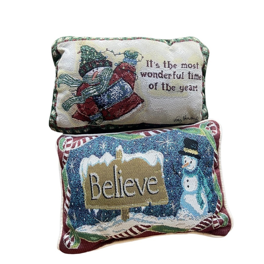 Vintage Holiday Snowman Believe Throw Pillow